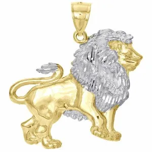 14K Yellow Gold Plated Silver Two Tone Lion Solid Pendant