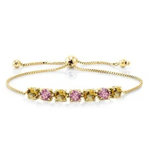 7- Stone Tennis Bracelet 18K Yellow Gold Plated Silver Gemstone