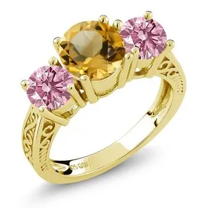 Authentic Radiant Solar Sunburst Talisman In 18K Gold Plated Silver With Citrine And Lab- Grown Diamond
