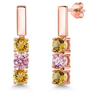 1.40 Ct Citrine Pink Lab Grown Diamond 18K Rose Gold Plated Silver Earrings