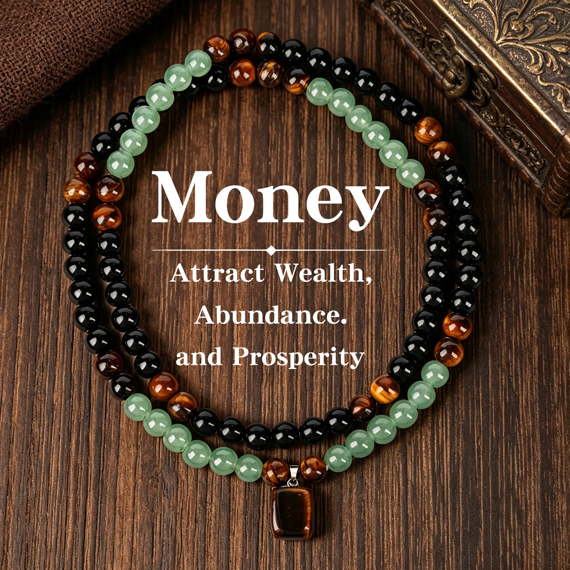 Authentic Pendant Necklace Natural Stone Tigers Eye Beads Necklace Triple Protection Jewelry