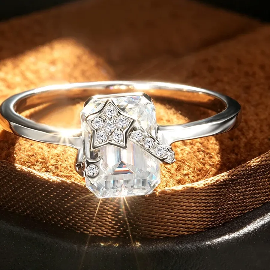 Authentic Nasia 2Ct Emerald Moissanite Ring S925 Sterling Silver Shooting Star Lab Diamond Band Fine Jewelry Gra