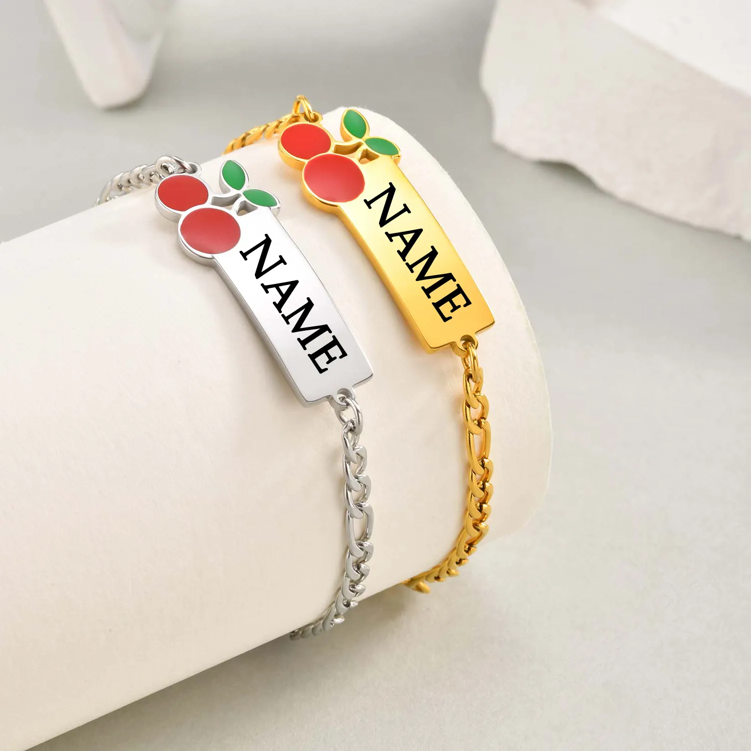 Authentic Personalized Name Engraved Gold Plated Cherry Talisman Bracelet