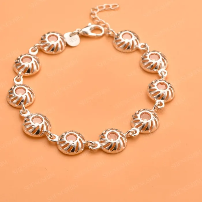 Authentic Shengshim 925 Sterling Silver Beaded Orange Zircon Bangle Bracelet Girls Jewelry Weddings