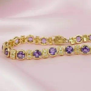 Authentic Amethyst Eclipse 14K Gold Plated Tennis Bracelet For Her