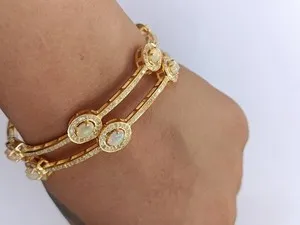 Authentic The Gilded Halo 925 Sterling Silver Bangle With 14K Gold Plating And Lab- Created Gemstone