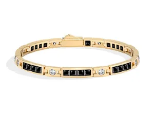 Authentic Midnight Eclipse Princess Tennis Bracelet In Radiant Gold- Plated Silver