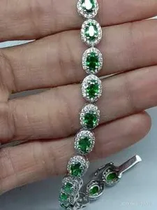 14Ct Oval Cut Simulated Emerald Diamondtennis Bracelets 925 Silver Gold Plated