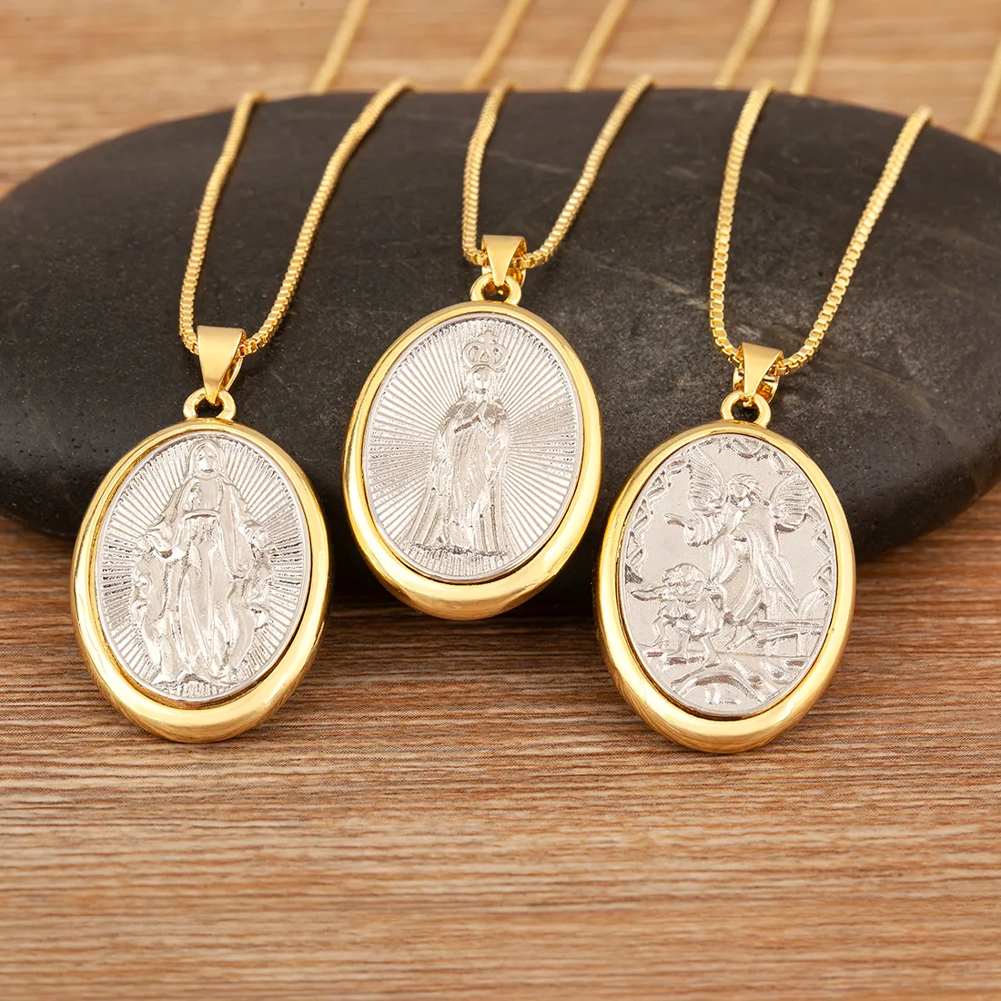 Authentic Sacred Grace Oval Virgin Mary Gold- Plated Devotional Pendant