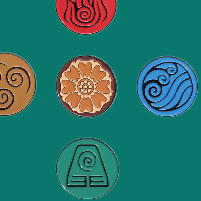 Authentic Classic Avatar The Last Airbender Air Nomad Fire And Water Tribe Enamel Brooch Pin Hat Bag Collar Lapel Pins Badges Jewelry