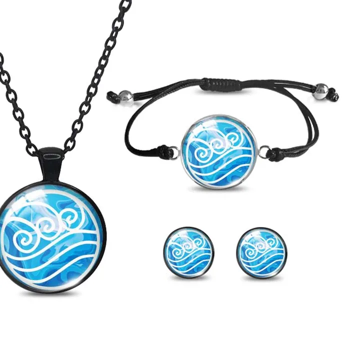 Authentic 2023 Arrival Avatar The Last Airbender Black Necklace Rope Bracelet Stud Earrings Sets Glass Cabochon Jewelry Sets