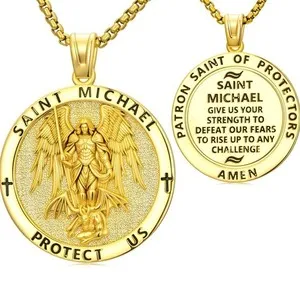 14K Gold Plated Patron Saint Medal Pendant Necklace For Mensaints Series