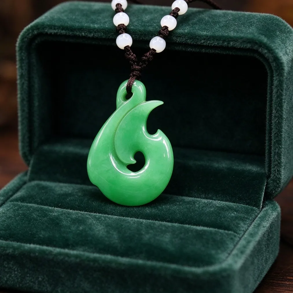 Authentic Natural Green Jadeite Flame Pendant Necklace Imperial Green Jade Lucky Amulet Sweater Chain Jewelry Healing