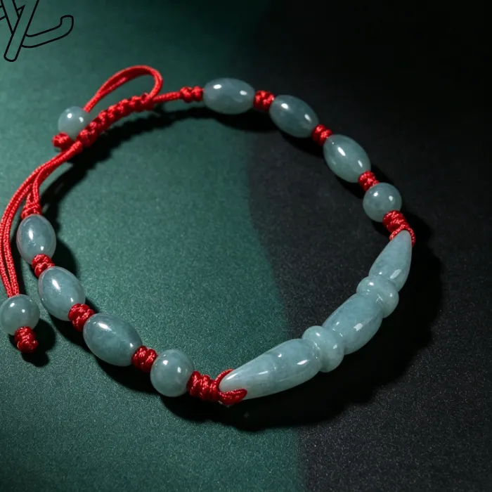 Authentic Natural Blue Water Jade Burma Emerald Lotus Root Knot Beads Diy Bracelet Round Hand Weaving Jewellery Woman Luck Amulet