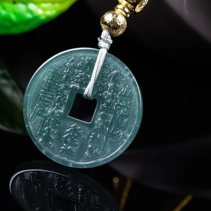 Authentic Jade, Peace Buckle, Ice- Waxy Green Jadeite Pendant, Mountain Ghost Money Amulet