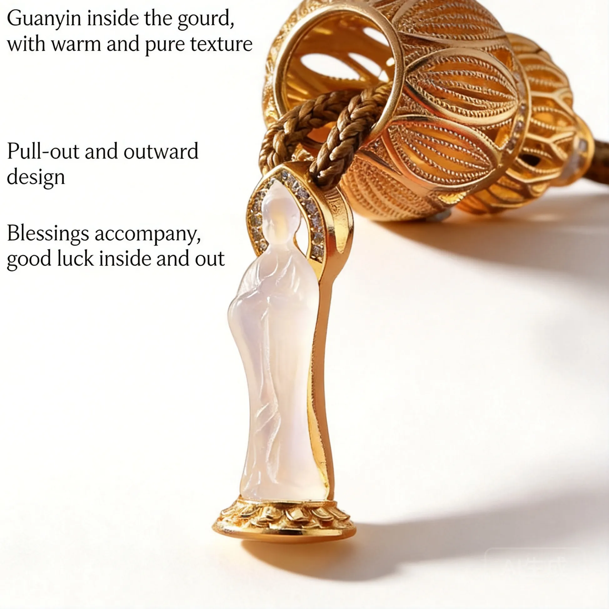 Authentic Sacred Calabash Of Compassion Golden Guanyin Amulet