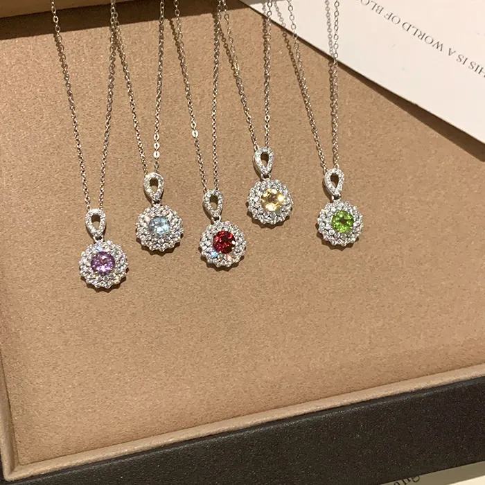 Authentic Pure 925 Silver Necklace Natural Pendant Garnet Peridot Topaz Citirne Gemstone For Jewelry