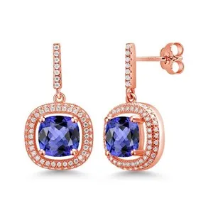 Authentic 925 Sterling Silver Dangle Earrings Tanzanite Moissanite 6.11 Ct