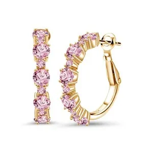 Authentic Radiant Circle Of Blushing Light 18K Gold Plated Silver Hoops With Pink Lab Grown Diamonds