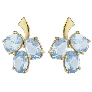2.3Ct Drop Earrings Oval Cut Natural Aquamarine Berry Fruit 14K Gold Plated