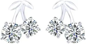 Simulated Diamond Fruit Cherry Stud Earrings 'S In 14K Gold Plated