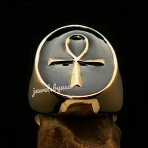 Authentic The Eternal Threshold Ankh Ring In 14K Gold Plated Silver With Midnight Enamel