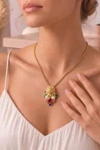 Authentic Lion's Radiant Crown 18K Gold Plated Lion Head Pendant With Celestial Pearl