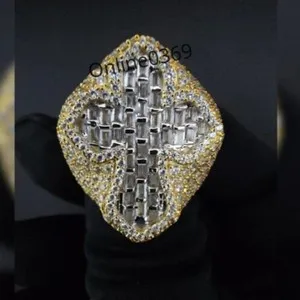Authentic Radiant Faith Baguette Moissanite Cross Ring In Gold- Plated Silver