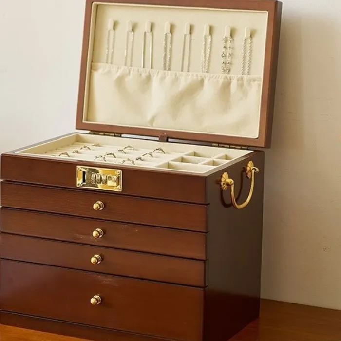 Authentic Solid Wood Jewelry Box Large Capacity Glasses Watch Lockable Storage Boxes Exquisite Multi-layer Drawer Necklaces Ring Box