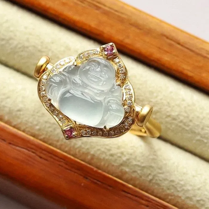 Authentic Jade Buddha Pendant Ring Dual Purpose Harmony Of Ice & Chalcedony
