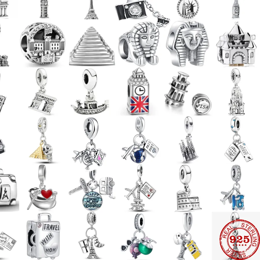 Authentic 925 Sterling Silver Travel Passport The Paris Tower Big Ben Charm Beads Fit Original Pendant Bracelet DIY Fashion Woman Jewelry