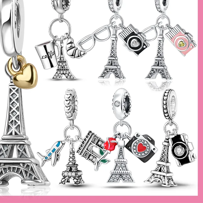 Authentic 925 Sterling Silver Paris Tower Aircraft Travel Charm Pendant Beads Fit Charm Original Bracelet for Women Jewelry Making
