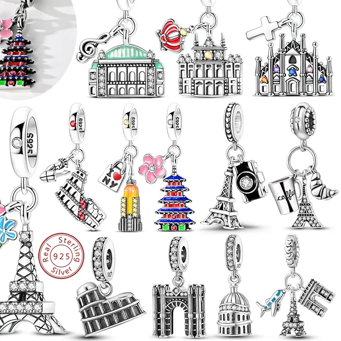 Authentic Original 925 Sterling Silver Charms Paris Eiffel Tower Charms Bead Pendant Fit Bracelets Bangle Necklaces Diy Jewelry