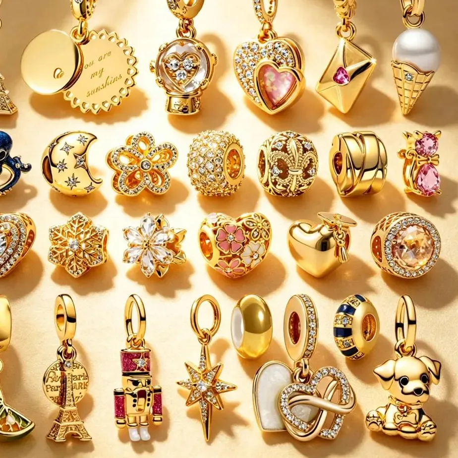 Authentic Sparkling Golden Charms Snowflake North Star Paris Eiffel Tower Moon Leveled Hearts Beads Leveled Hearts DIY Women Jewelry Gifts