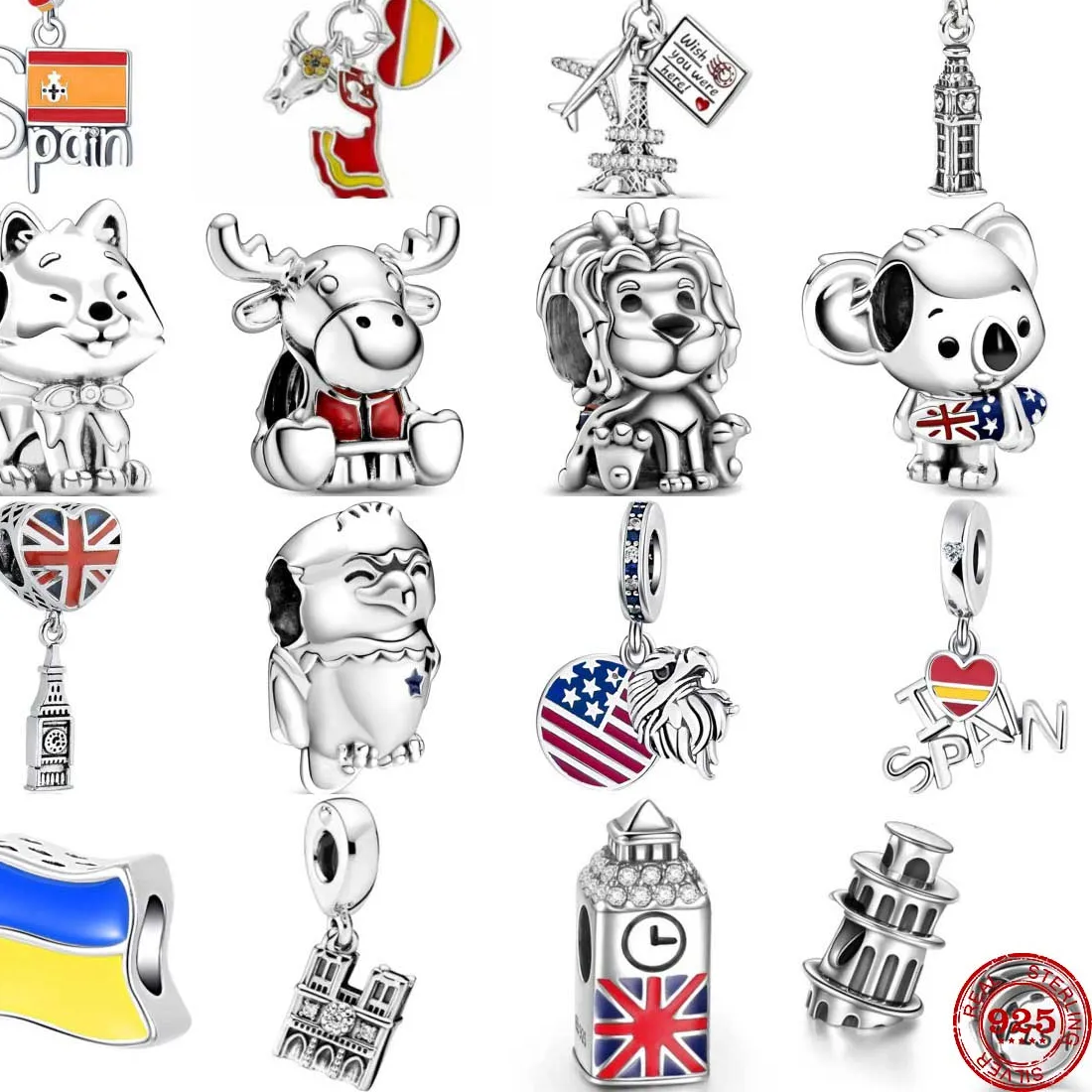 Authentic 925 Sterling Silver The Paris Tower Uk Spain Ukraine Pendans Bead Diy Fit Original Pendant Bracelet Necklace Jewelry
