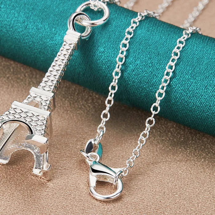 Authentic DOTEFFIL 925 Sterling Silver 16-30 Inch Chain Eiffel Tower Paris Pendant Necklace For Woman Wedding Engagement Fashion Jewelry