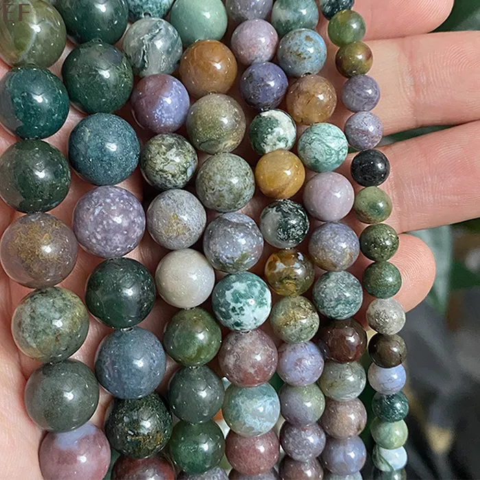 Authentic 4/6/8/10/12/14mm Natural Stone Beads Green Indian Agates Round Loose Beads 15" Inch for Diy Jewelry Making Bracelet Accessories