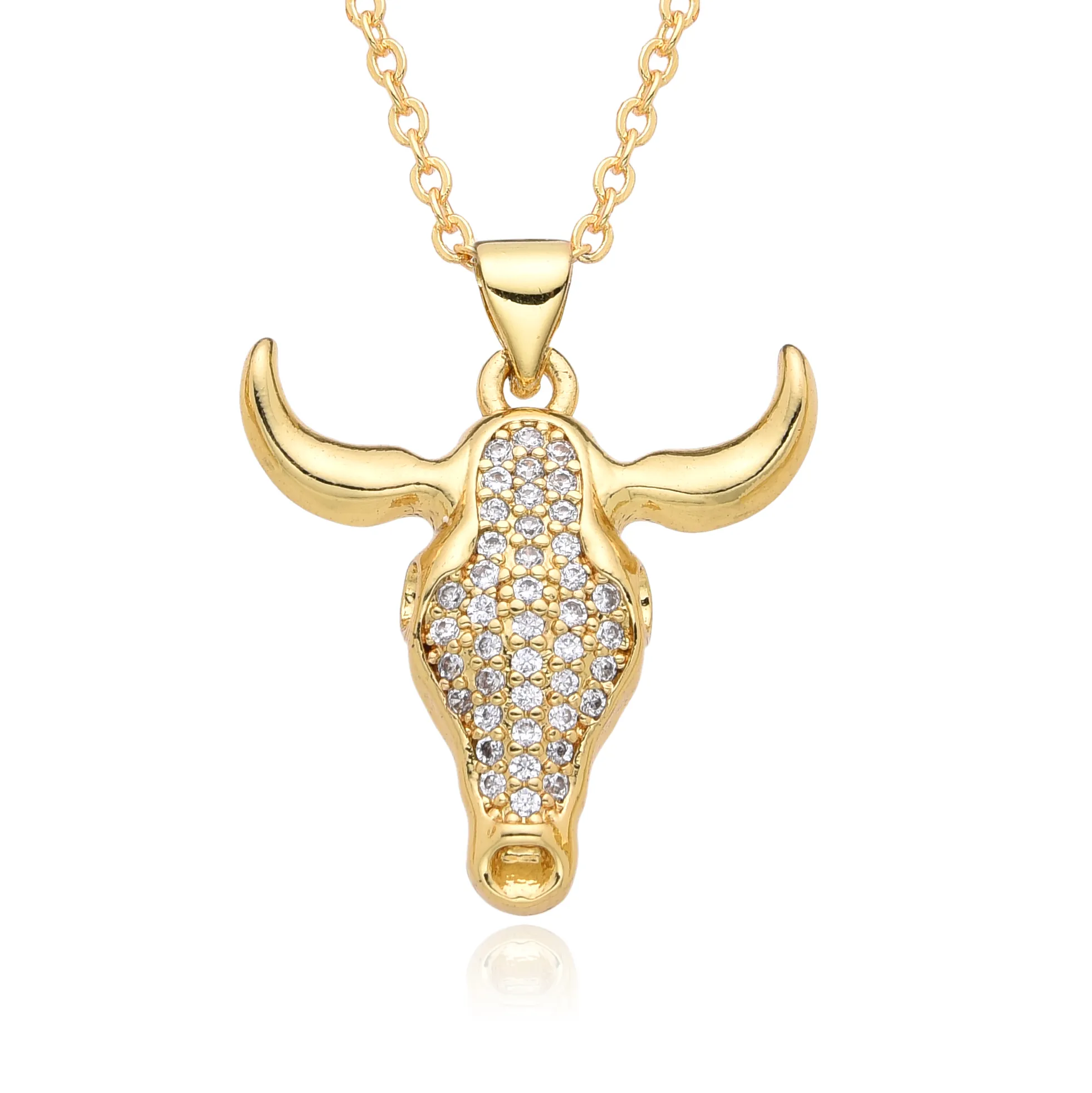 Authentic Y2k Vintage Gold Color Buffalo Animal Charms Zircon Bull Necklace for Women Men Cattle Ox Choker Pendant DIY Jewelry Accessories
