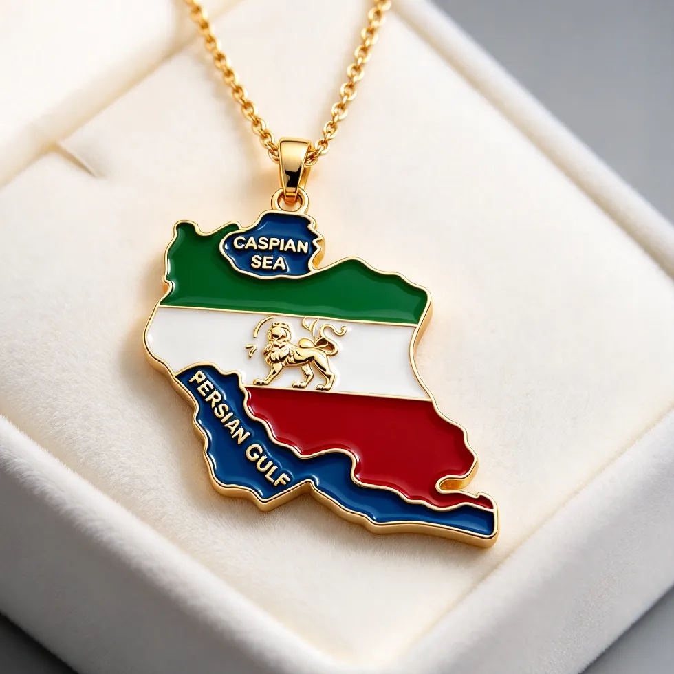 Authentic Iran Map Pendant Necklace With Peace Dove And Olive Branch Silver Tone Country Map Themed Jewelry