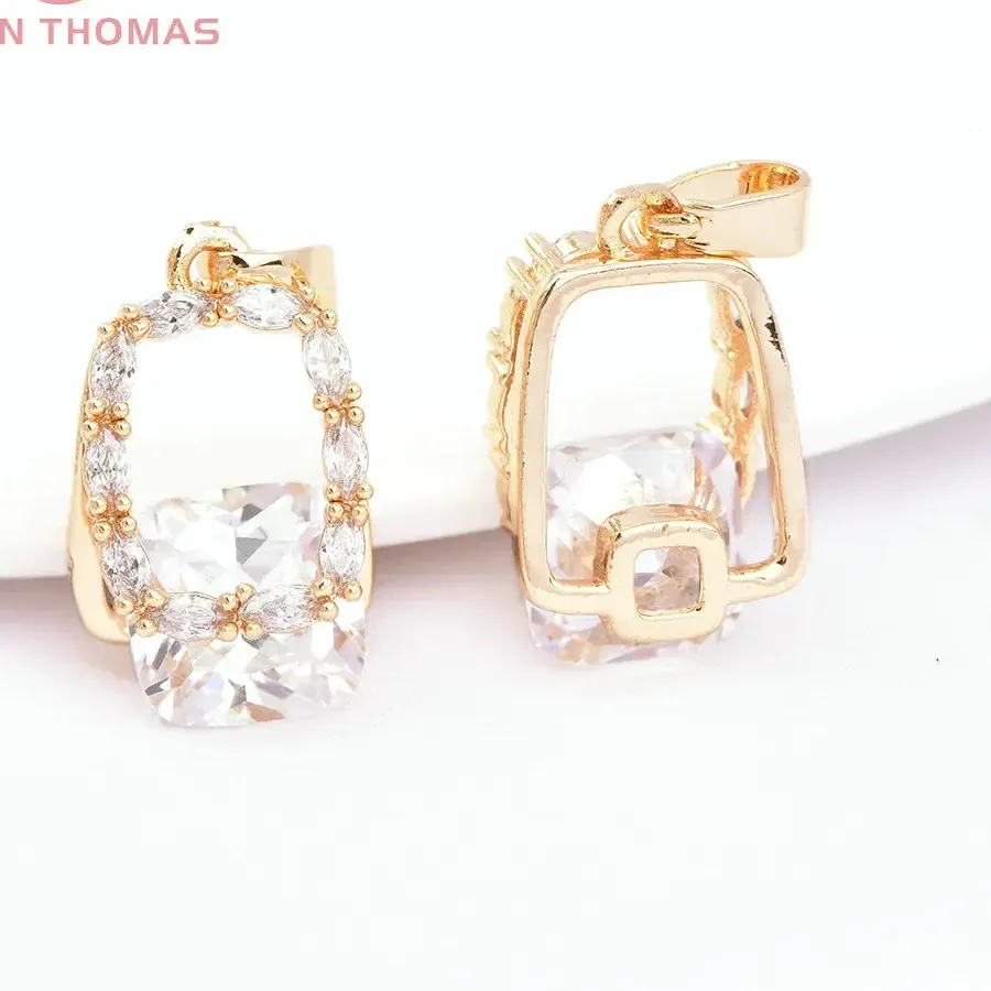 Authentic (7180) 4PCS 10x16.5MM 24K Gold Color with Zircon Square Charms Pendants High Quality Jewelry Making Findings Accessorie