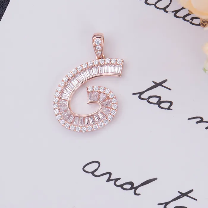 Authentic Provence 10K Rose Gold Alphabet Letter G Pendant With DEF Moissanites For Women Bezel Charm Anniversary Fashion Jewelry