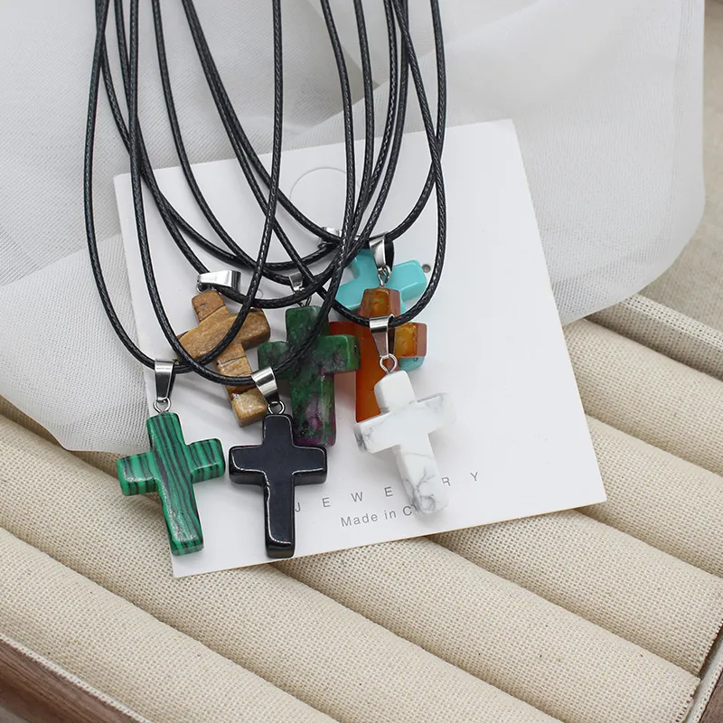 Authentic The Alchemical Cross A Natural Stone Talisman On Hand- Knotted Leather