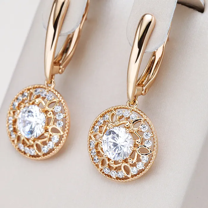 Authentic Celestial Bloom Rose Gold Zircon Drop Earrings For Radiant Connection