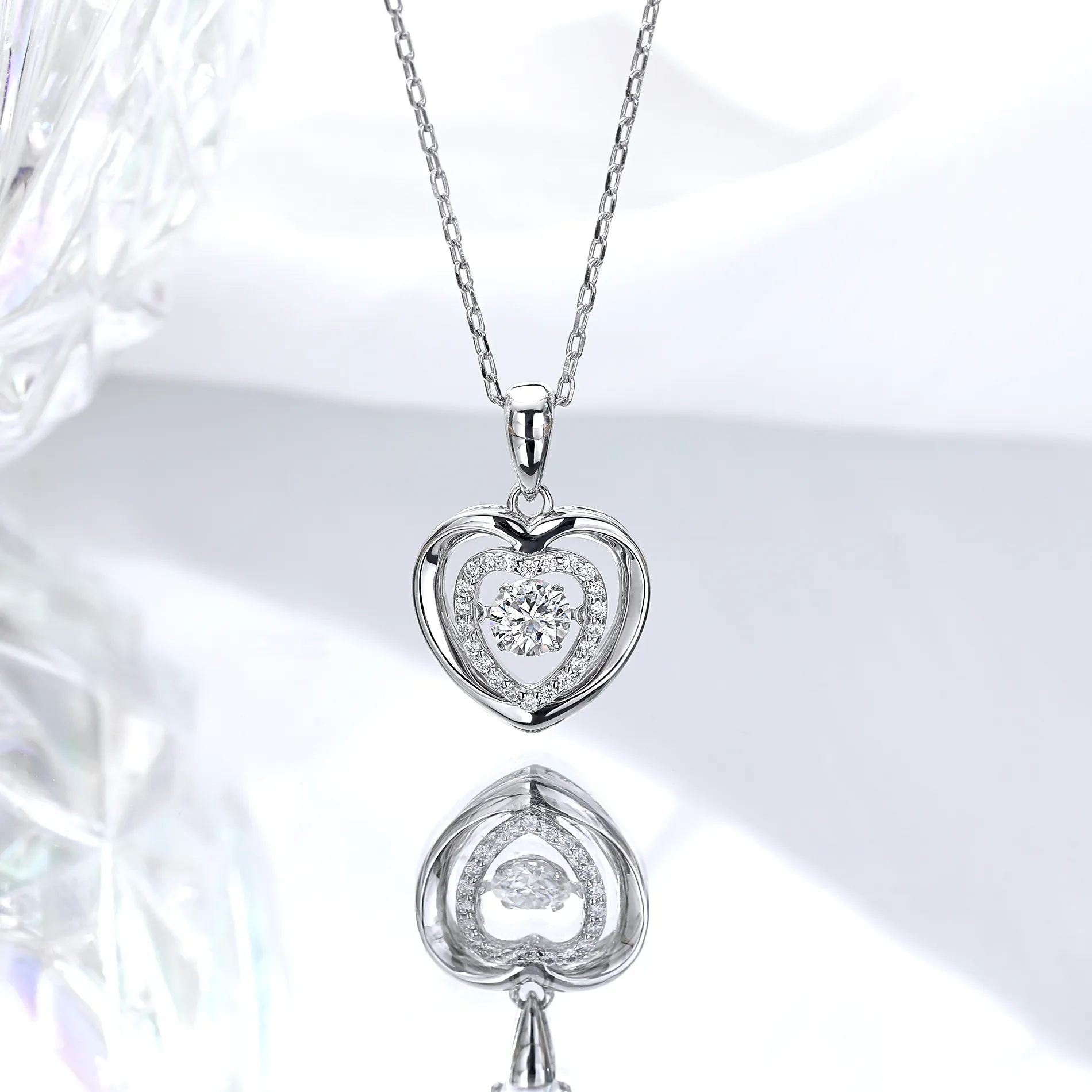 Authentic Dynamic and Heartwarming S925 Silver Plated Platinum Moissanite Diamond Necklace 50 Points D-Class For Women