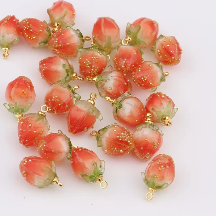 Authentic 2Pcs/Lot New in Sweet Resin Strawberry Pendants For Handmade Earring Charms Pendant DIY Rose Flower Necklace Jewelry Accessories