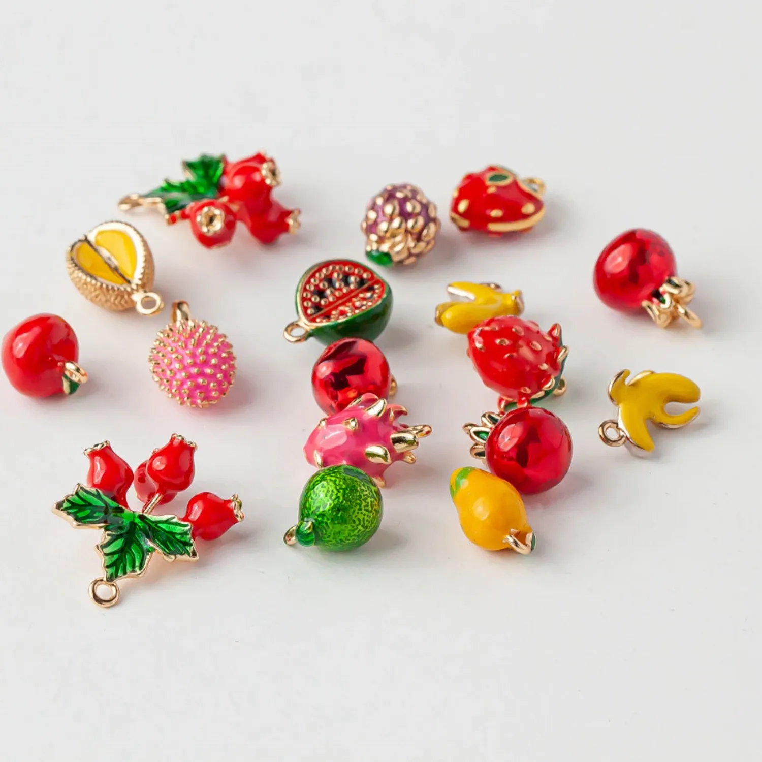 2Pcs Charms Gold Color Fruit Orange Cherry Strawberry Multicolor Enamel Pendants Diy Earrings Jewelry Findings