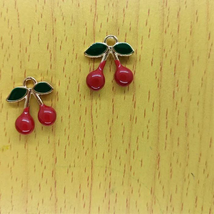 Authentic 10pcs Metal Enamel Fruit Charm Gold Cherry Charm Pendants for Necklaces Earrings Bracelet Keychain DIY Jewelry Finding crafting
