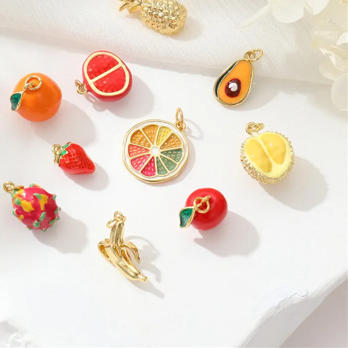 Authentic 14K Gold Plated Brass Enamel Fresh Colorful Fruit Charm For Necklace Making,Charms for Jewelry,DIY Jewelry Materials