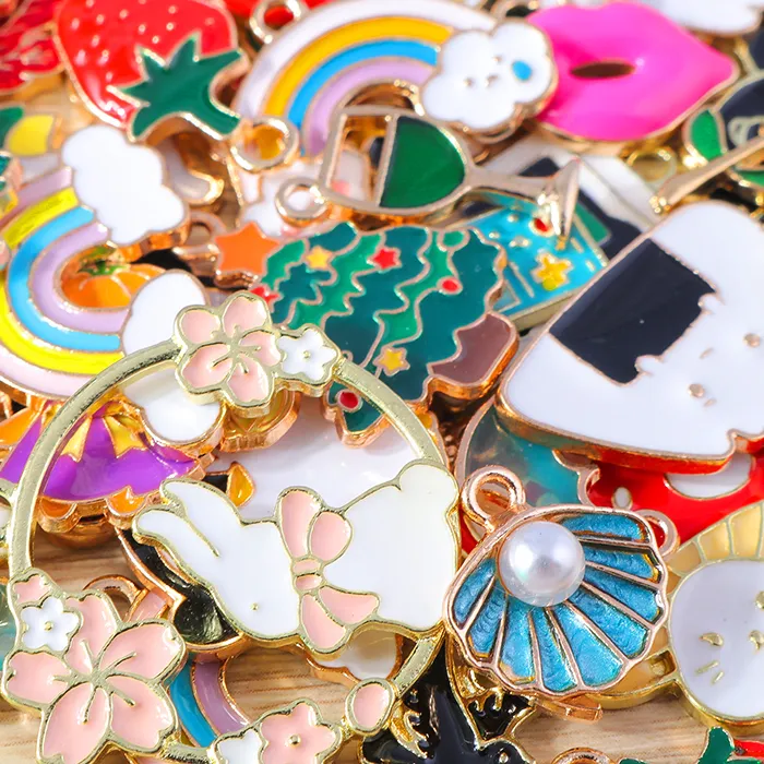Authentic Tusember 30pcs Mixed Gold Color Enamel Cute Heart Flower Fruit Charms Pendants For DIY Earrings Bracelet Jewelry Accessories