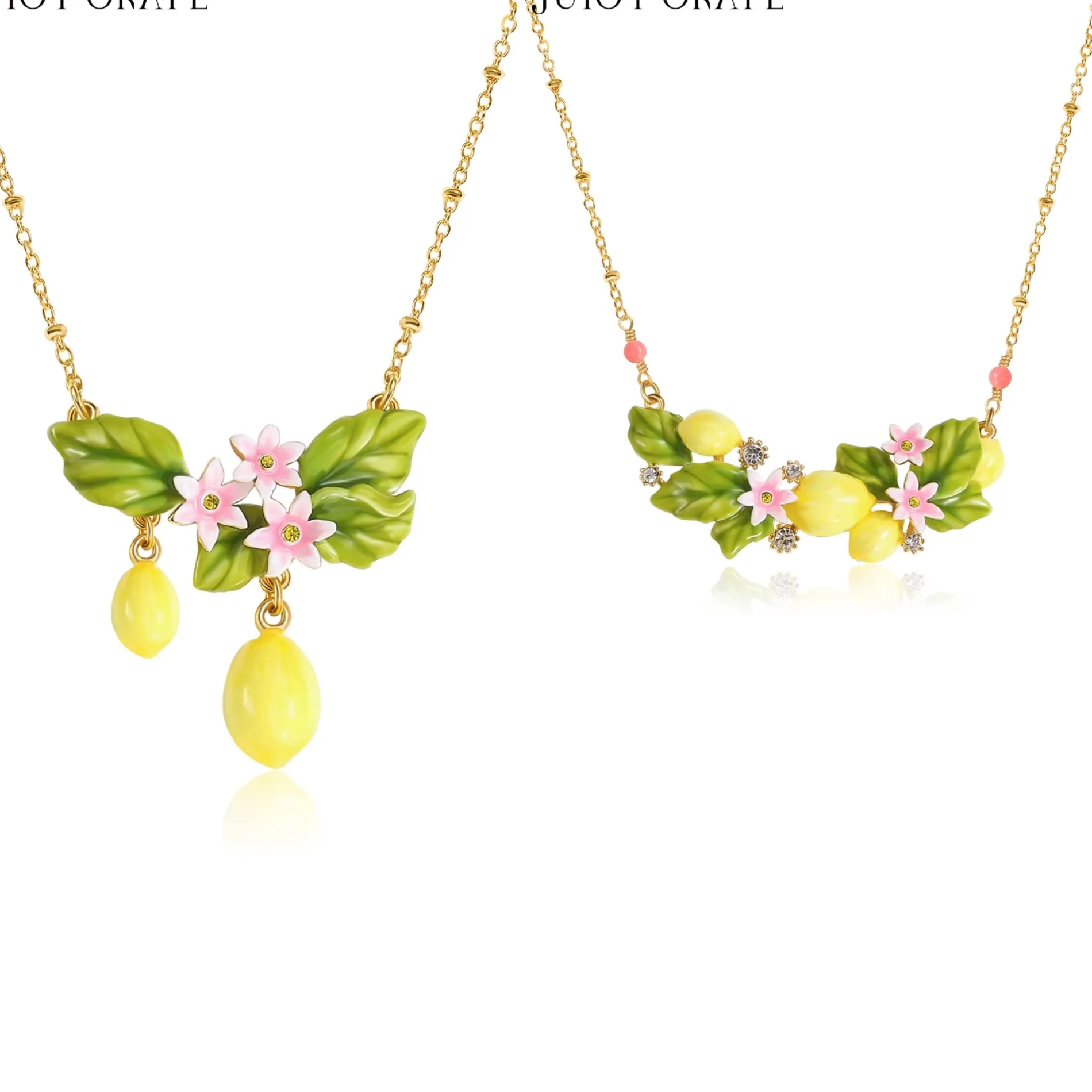 Authentic Juicy Grape Enamel Lemon Necklace Yellow Fruit Floral Charms Gold Plated Boho Summer Beach Jewelry for Women